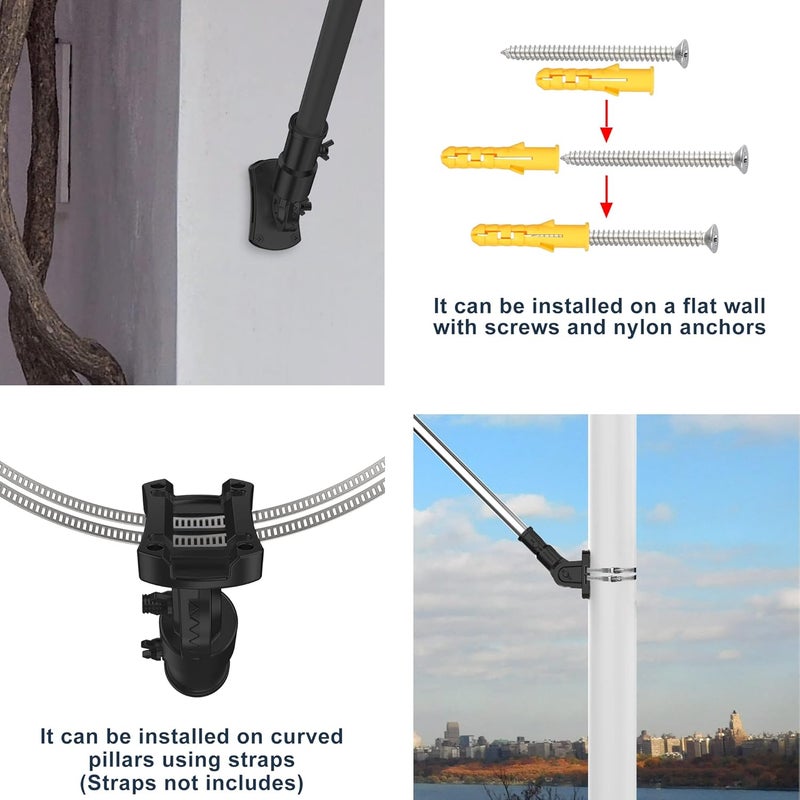 evertoco Heavy Duty T304 Stainless Steel Flag Pole Bracket - 180° Adjustable Flag Pole Holder for House with Two Installation Methods, Flag Mount for 1" Diameter Pole, Wind Resistant&Rust Free Black - Image 5